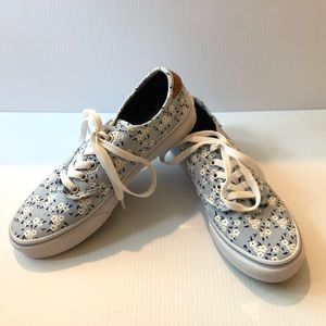 Blue Flower Vintage Vans + Leather Heel NEVER WORN